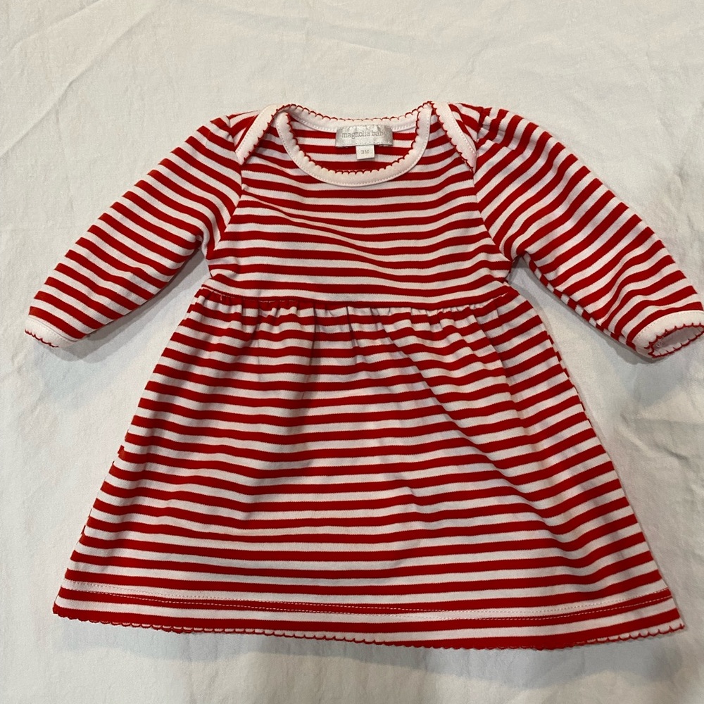 Magnolia Baby Christmas Red & White Striped Dress. 3 months